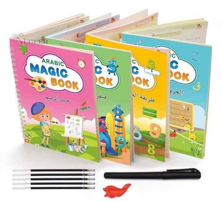 Pack magic book مجموعة تعليم  الكتابة و الاحرف للاطفال متكون من 4 كتب  باللغة الفرنسية و العربية 